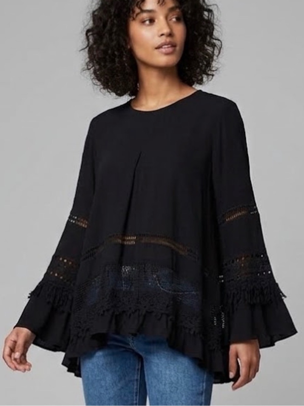 Cirana Southern Eyelet Black Bell Sleeve Top Size S Boho Dark Romantic Festival